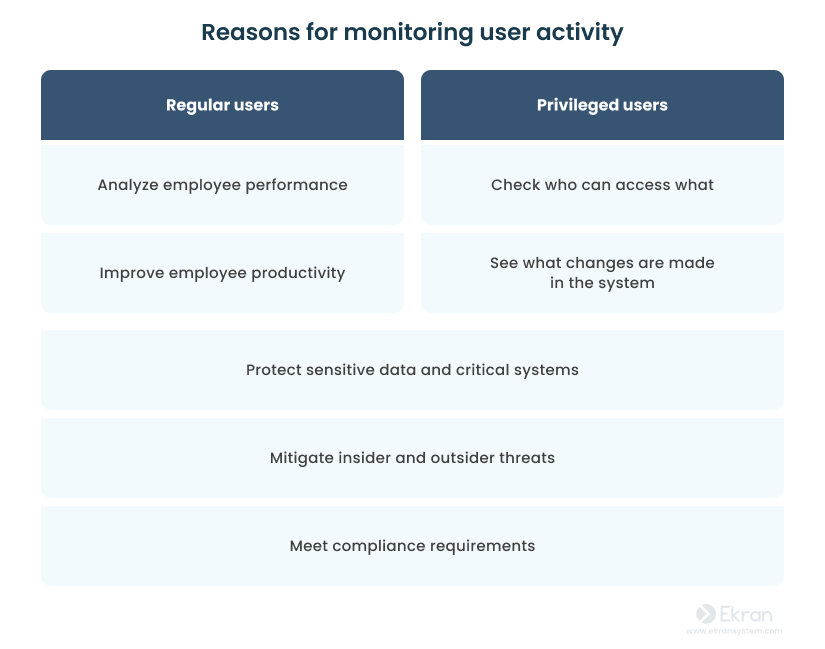 Reasons for monitoring user activity