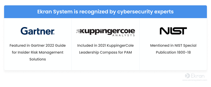 Ekran System is recognized by cybersecurity experts
